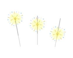 Burning sparklers set. Bright yellow indian fireworks vector