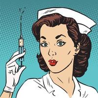 Retro nurse gives an injection syringe medicine health medicine vector