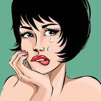 Pop art comics style crying woman portrait, vector illustration