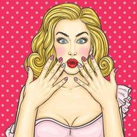 Vector pop art illustration of a young woman shows her manicure