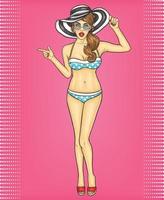 Vector pop art sexy girl in a bathing suit and hat