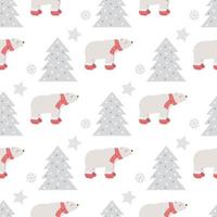 Christmas seamless pattern with cute polar bear. The illustration is perfect for baby textiles and wrapping paper. vector