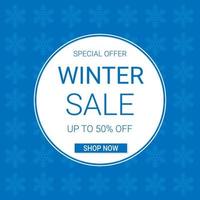 Winter sale square banner template. Discount text on blue background with snowflakes. vector