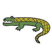 Cartoon doodle linear crocodile isolated on white background. vector