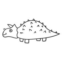 Cartoon doodle linear dinosaur, triceratops isolated on white background. vector