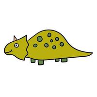 Cartoon doodle linear dinosaur, triceratops isolated on white background. vector