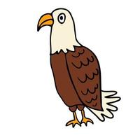 Cartoon doodle linear eagle isolated on white background. Childlike style. vector