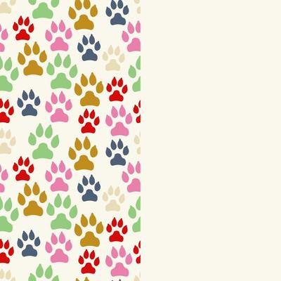 Card with dog track seamless pattern and empty space. Canine footprints.