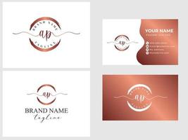 AP initial handwriting circle logo template and business card design vector