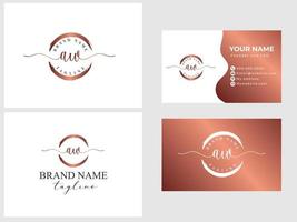 AW initial handwriting circle logo template and business card design vector