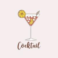 Colorful hand drawn cocktail illustration vector