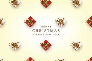 Merry Christmas and Happy New Year banner with realistic red and white gift box vector