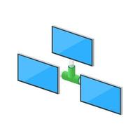 Volumetric monitor connection by cable on the network for personal computer vector