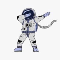 Funny Dabbing Astronaut, Dabbing Cosmonaut. Vector Illustration Drawn By Hand