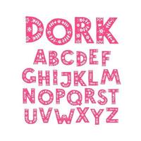 Alphabet of pink letters in a floral ornament. Vector. Letters in a vegetable pattern. Cartoon doodle style. English alphabet. vector