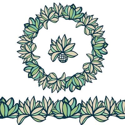 Cactus plant boarder for decor, pastel delicate greenery color