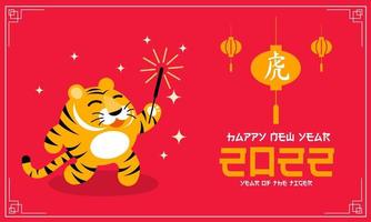 Chinese New Year 2022, year of the Tiger with flat style character cartoon. vector