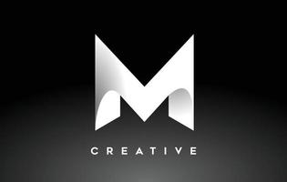 White Letter M Logo Design with Minimalist Creative Look and soft Shaddow on Black background Vector