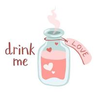 Vintage bottle of love potion drink with label tag vector