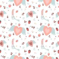Romantic pattern for saint valentine's day with vintage key and angel wings heart vector
