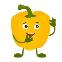 Cute sweet bell pepper character with thoughtful emotion. Vector cartoon illustration