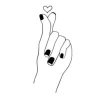 Finger heart asian gesture.Korean k-pop love sign. Crossed fingers with heart vector illustration