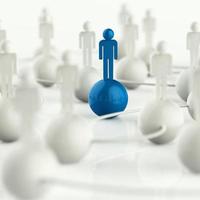 3d white and blue human social network and leadership photo