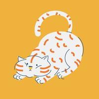 Funny animal vector illustration. The fat cat is playing or hunting. Cute design for print. Hand draw style