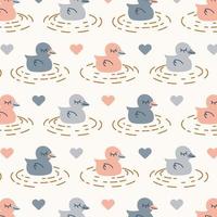 Seamless pattern with ducks. Colored animal repeating background. Hand drawn cute design for fabric. Vector illustration