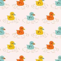 Seamless pattern with ducks. Colored animal repeating background. Hand drawn cute design for fabric. Vector illustration