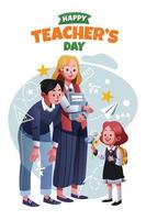 Student Gives Her Teachers Flowers on Teacher's Day vector