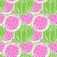 Abstract fruit seamless pattern. Creative colorful background with watermelon. Hand drawn doodle shapes. Vector illustration