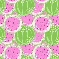 Abstract fruit seamless pattern. Creative colorful background with watermelon. Hand drawn doodle shapes. Vector illustration