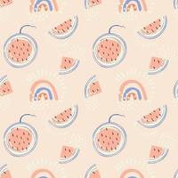 Abstract fruit seamless pattern. Creative colorful background with watermelon. Hand drawn doodle shapes. Vector illustration
