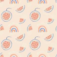 Abstract fruit seamless pattern. Creative colorful background with watermelon. Hand drawn doodle shapes. Vector illustration