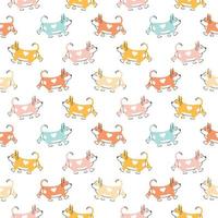 Seamless pattern with cute cartoon corgi dog. Animal repeating background. Hand drawn design for fabric. Vector illustration