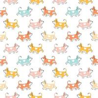 Seamless pattern with cute cartoon corgi dog. Animal repeating background. Hand drawn design for fabric. Vector illustration