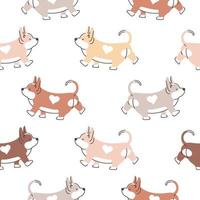 Seamless pattern with cute cartoon corgi dog. Animal repeating background. Hand drawn design for fabric. Vector illustration