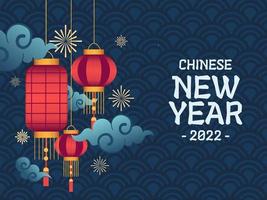 Chinese New year design background with hanging red chinese traditional lanterns. Can be used for greeting card, postcard, banner, poster, web, etc. vector