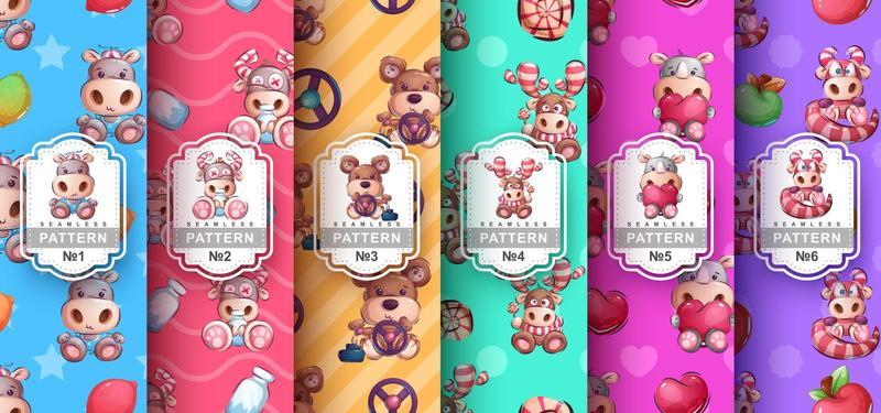 Cartoon character animal and seamless pattern.