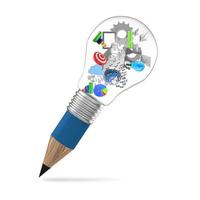 creative design business as pencil lightbulb 3d as business design photo