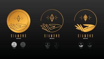 elegant diamond logo in gold color with various variations in EPS format vector