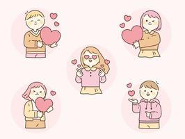 People holding hearts. flat design style vector illustration.