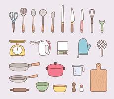 una colección de utensilios de cocina. utensilios de cocina. vector