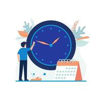 Businessman time management planning events, clock, calendar, agenda, and deadlines illustration. Flat vector suitable for many purposes.