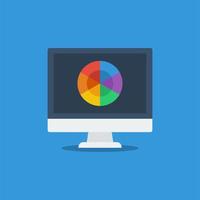 Color palette on computer screen. Monitor with color palette icon. Flat vector illustration suitable for many purposes.