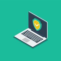 Laptop guard, data protection. Laptop with shield icon. Flat vector illustration suitable for many purposes.