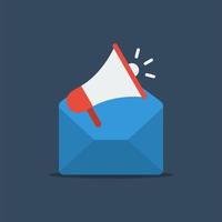 Email marketing, digital marketing. Envelope and megaphone icon. Flat vector illustration suitable for many purposes.
