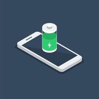 Isometric phone with battery icon concept. Flat vector illustration suitable for many purposes.