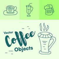 una colección de bocetos vectoriales de tazas de café dibujados a mano al azar para el diseño del menú vector